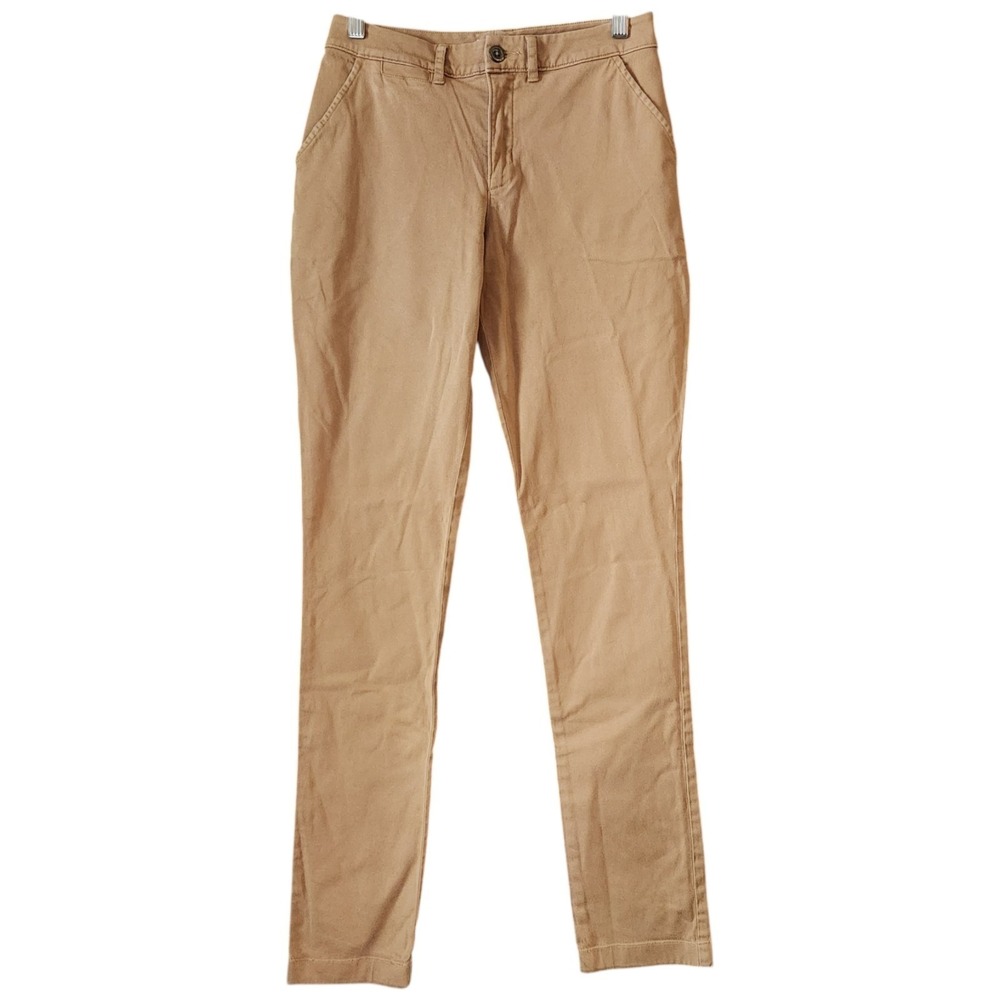 Garnet Hill Chino Pants Size 00 27x31 Camel Flat Front Straight Leg Button Zip